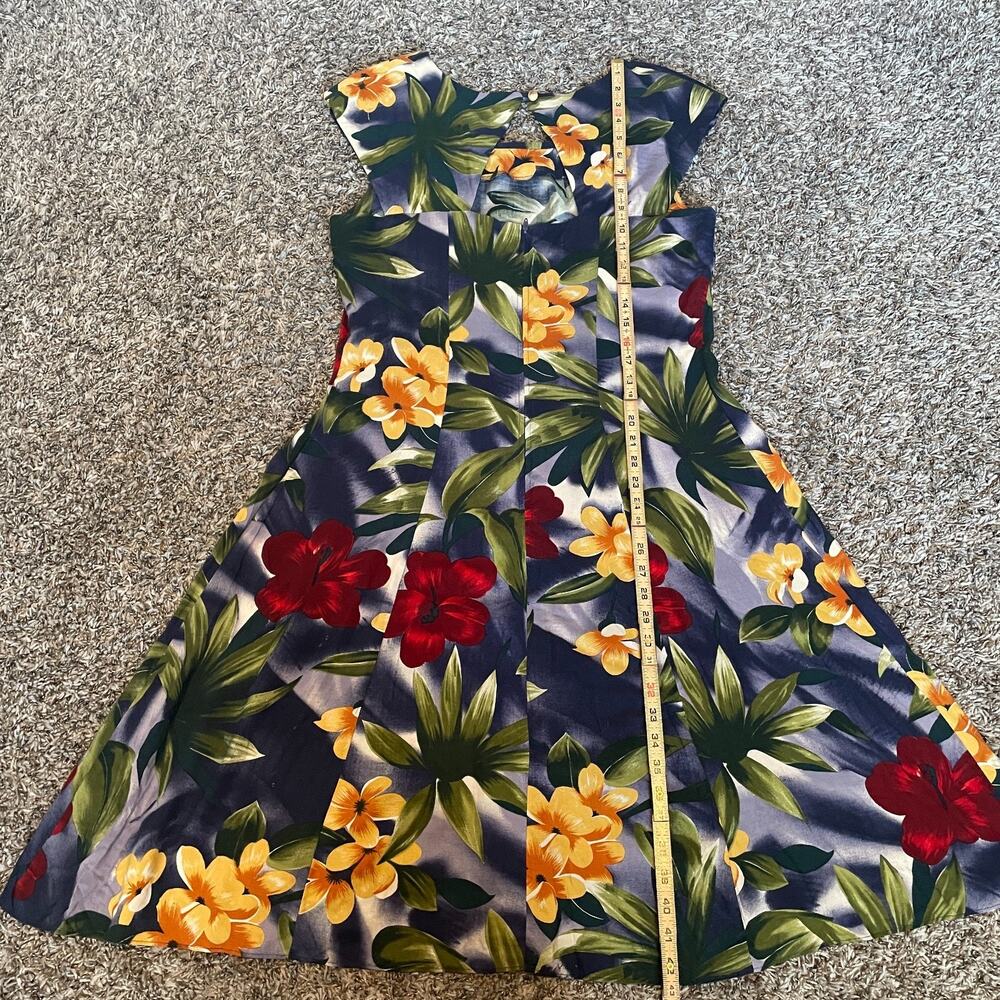 Vintage Dress Size 14 Blue Tropical Floral Hawaii Beach Open Back Beaded 90s - Picture 14 of 15